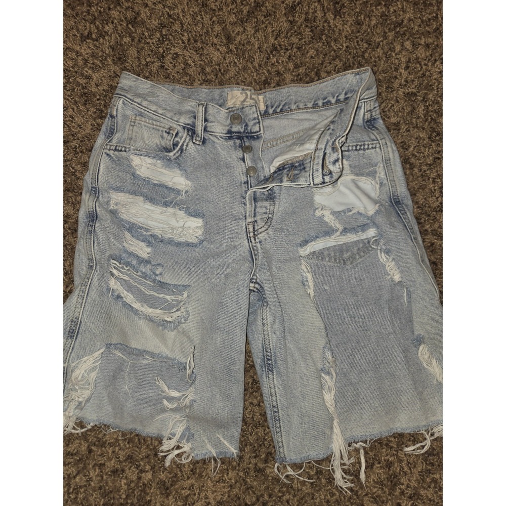 Free People Bermuda Shorts 25 W29 Light Wash Distressed Ripped Cotton Y2K SKATER